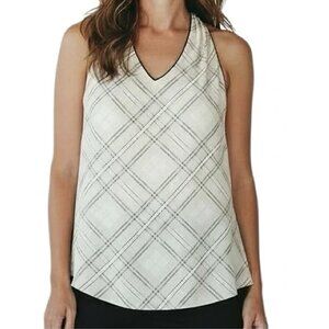 White house black market tan plaid sleeveless top size M